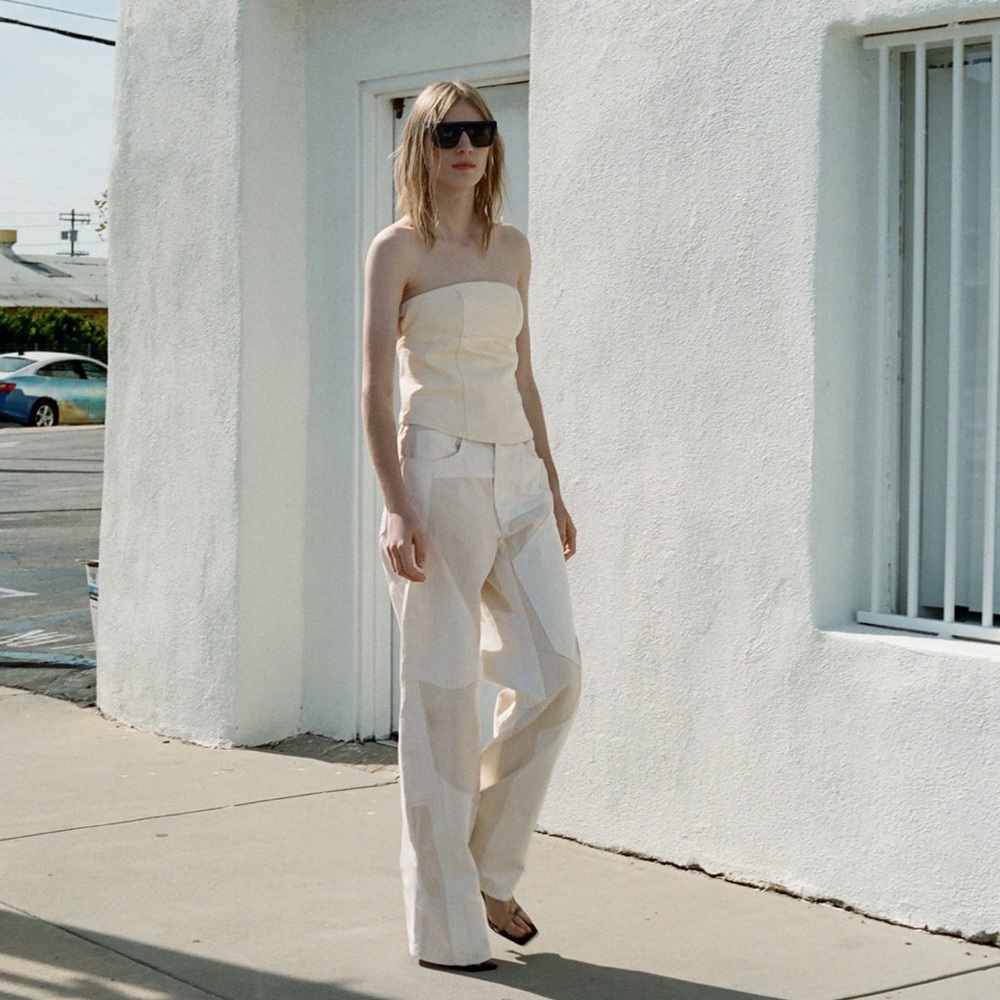 Zara ZW MID RISE PATCHWORK PANTS. Ecru-White. Size 26 (US 2). New with Tags.
